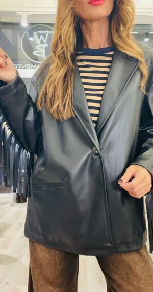 KIKISIX GIACCA FRANGE ECOPELLE - Nero, Taglia Unica